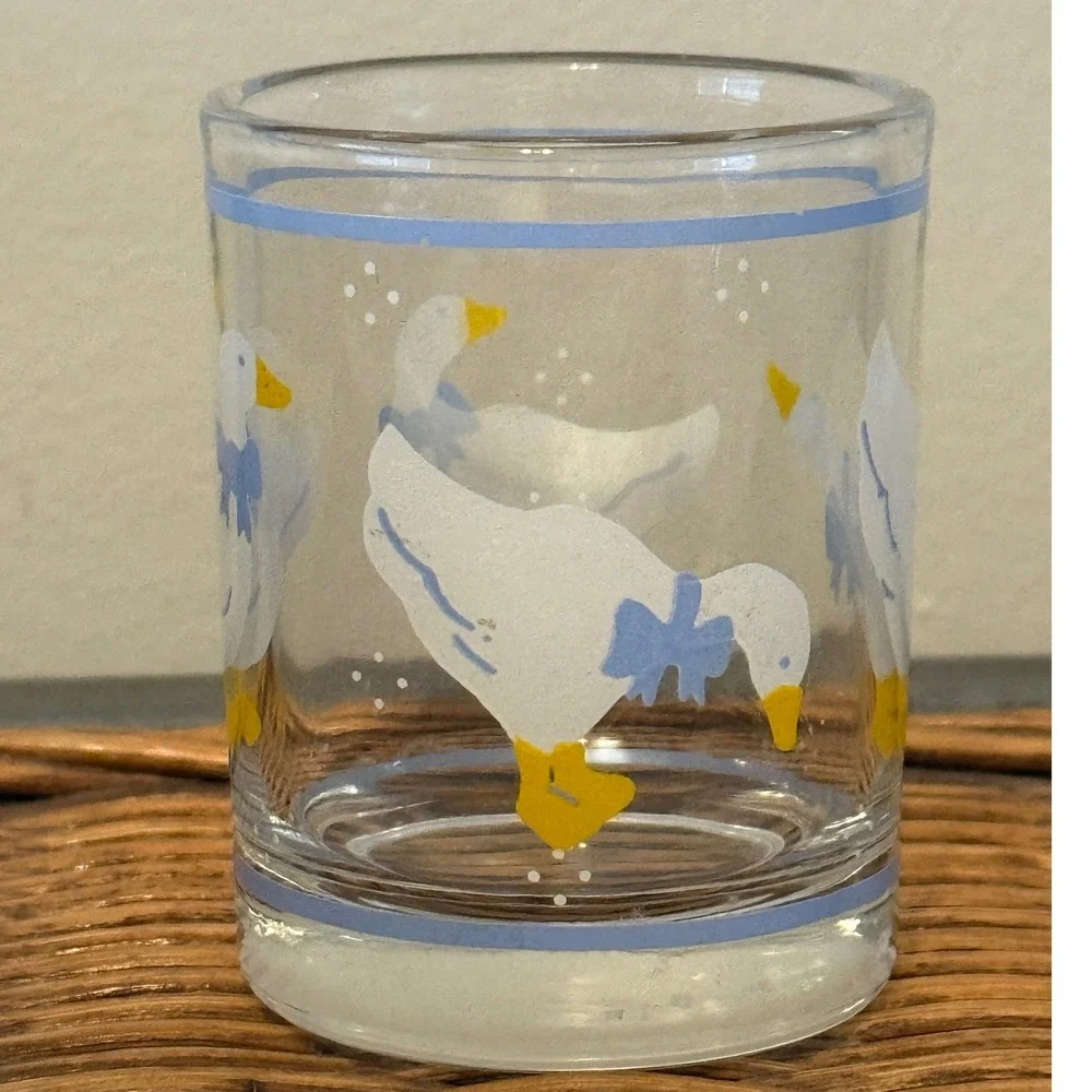 Vintage Country Goose Tea Light Candle Holder Glass Blue Country Kitchen Decor
